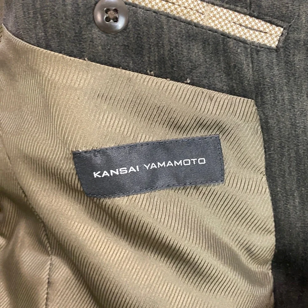 Kansai Yamamoto Mens Olive Green Faux Suede Two Button Blazer Jacket Size L